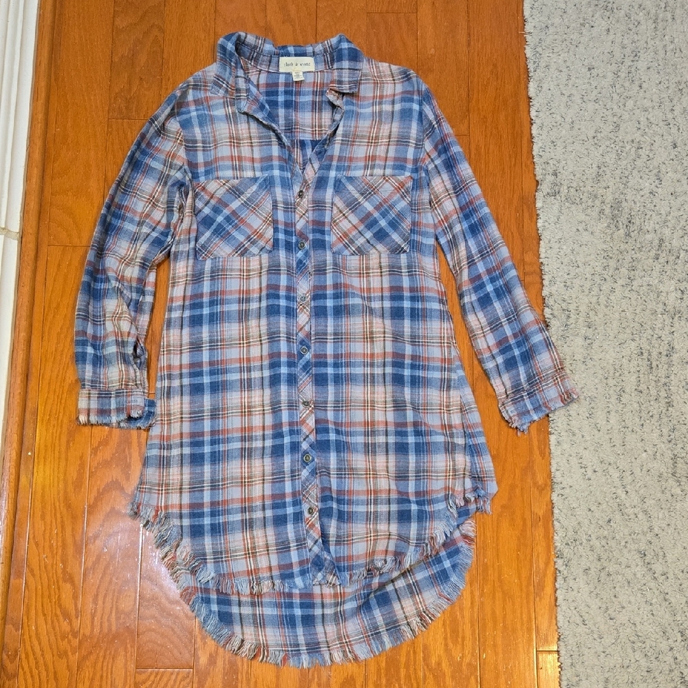 Cloth & Stone By Anthro Plaid Button Down Shirt Dress